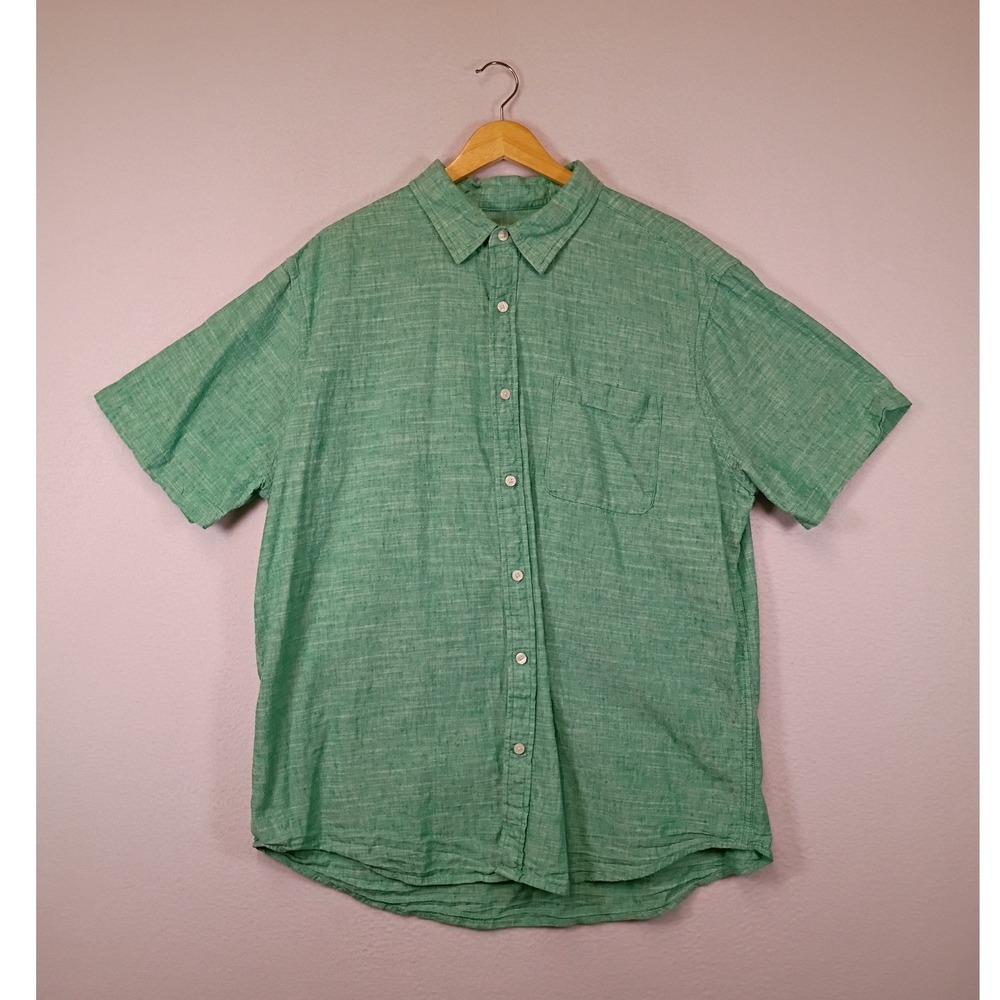 Coastal St. John's Bay Mens XL Green Cotton Linen Short Sleeve Button Down Shirt